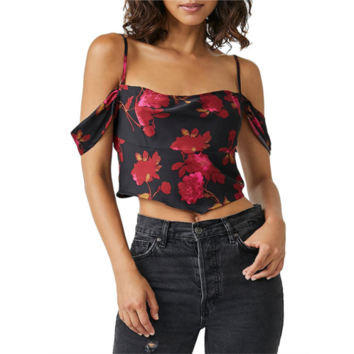 Free People cassandra womens satin cold shoulder cropped