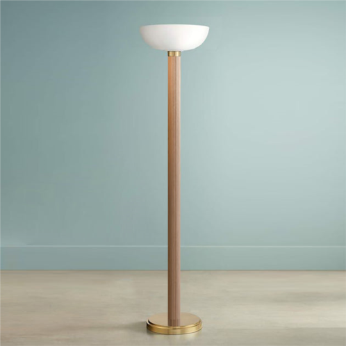 Nova of California tambo torchiere floor lamp - natural ash wood finish, weathered brass, dimmer