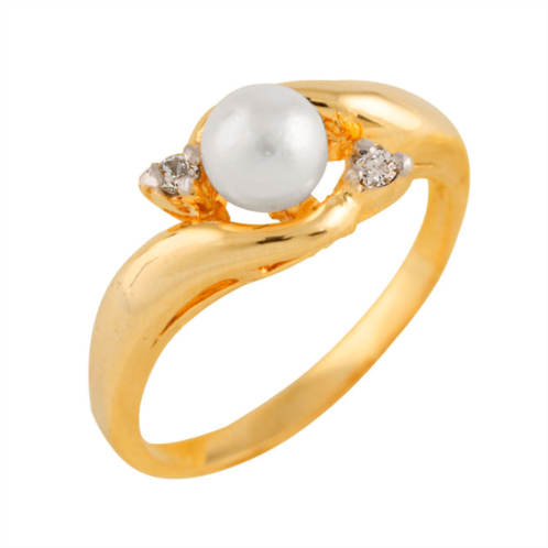 Splendid Pearls .04ct diamond 14k gold ring with a white 7-8mm freshwater pearl