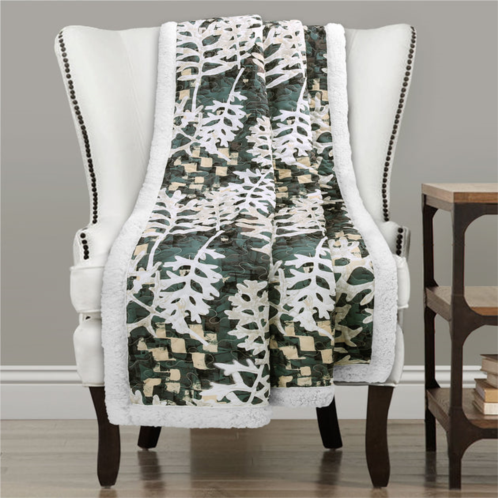 Lush Decor camouflage leaves sherpa throw green