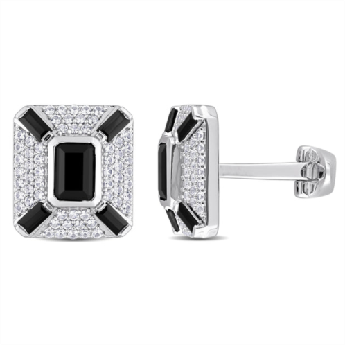 Mimi & Max 5-4/5ct tgw octagon and baguette-cut created black sapphire and white sapphire cufflinks in sterling silver