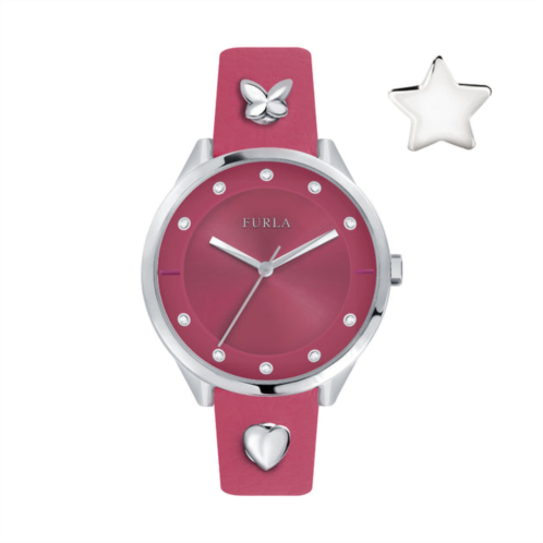 Furla womens pin pink dial calfskin leather watch