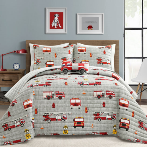 Lush Decor make a wish fire truck quilt red/gray 3pc set twin