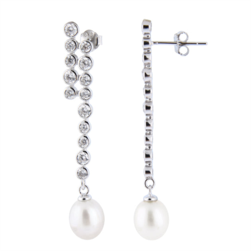 Splendid Pearls dangling sterling silver 8-8.5mm freshwater pearl earrings