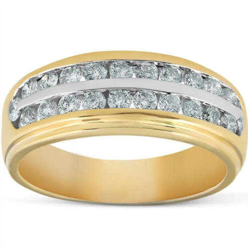 Pompeii3 1 ct diamond mens double row wedding ring 10k yellow gold