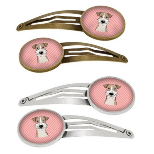 Carolines Treasures bb1247hcs4 checkerboard pink wire haired fox terrier barrettes hair clips, set of 4