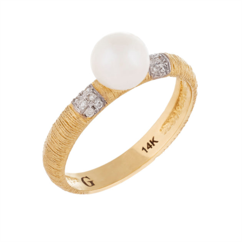 Splendid Pearls 14k yellow gold pearl diamond ring