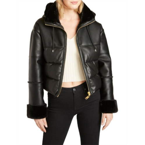 Rebecca Minkoff womens vegan leather faux fur quilted coat