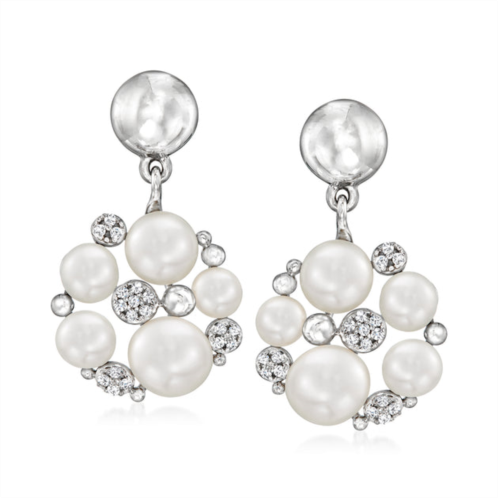 Ross-Simons 3.5-6.5mm cultured pearl and . diamond drop earrings in sterling silver