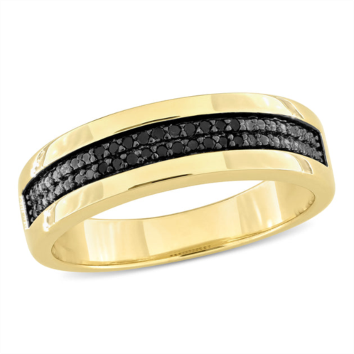 Mimi & Max 1/10ct tdw black diamond mens double row anniversary band in yellow plated sterling silver