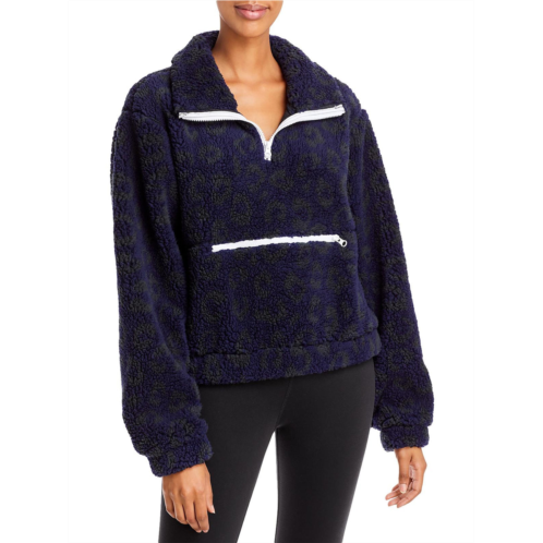 Aqua womens animal print zipper pocket 1/2 zip sweater