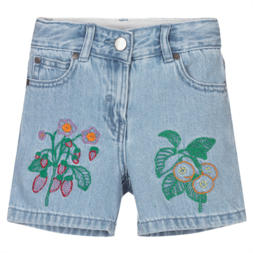 Stella McCartney blue floral embroidered denim shorts