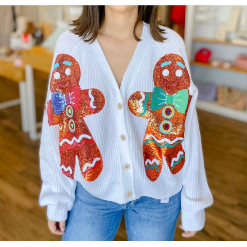 QUEEN OF SPARKLES gingerbread cardigan in white