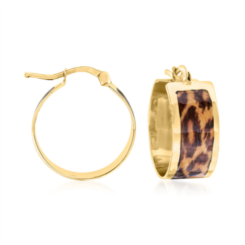 Ross-Simons italian leopard-print enamel hoop earrings in 14kt yellow gold