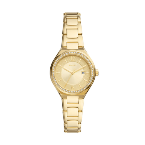 Fossil womens eevie three-hand date, gold-tone stainless steel watch