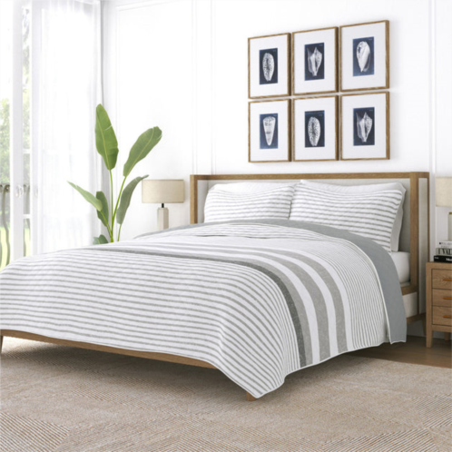 Ienjoy Home summer stripes light gray reversible pattern quilt coverlet set ultra soft microfiber bedding