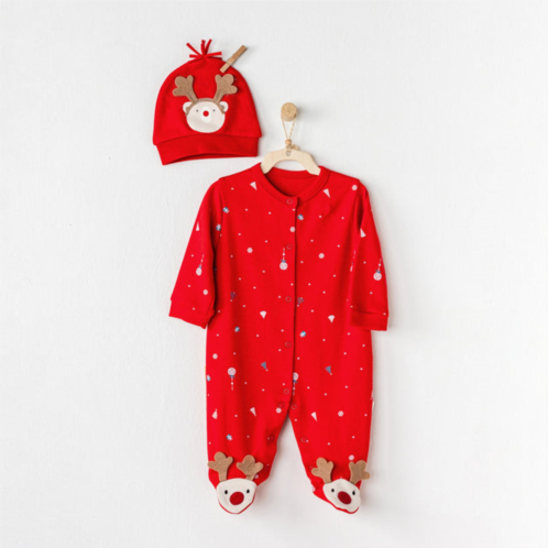 Andy Wawa red holiday print babysuit & hat