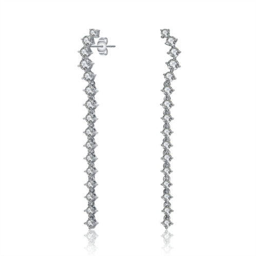 Genevive rhodium-plated with diamond cubic zirconia waterfall linear dangle earrings in sterling silver