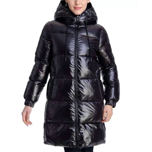 Michael Kors down shiny hooded puffer coat in black