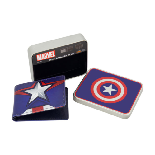 Concept One marvel captain america logo bifold wallet, slim wallet with decorative tin for men and women
