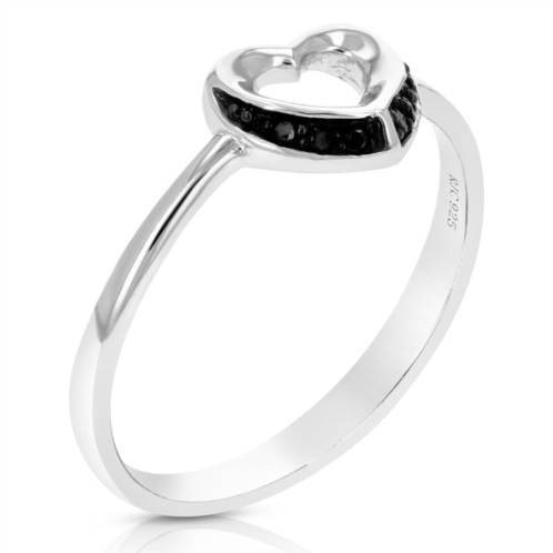 Vir Jewels 1/20 cttw black diamond heart ring .925 sterling silver with rhodium