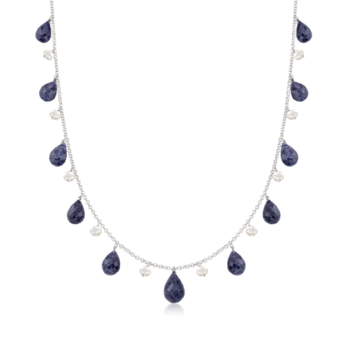 Ross-Simons 4-5mm cultured pearl and sapphire bead necklace in sterling silver