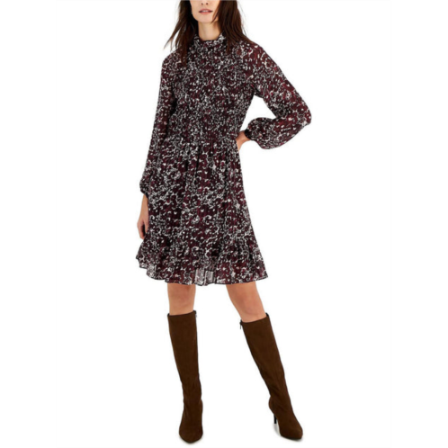 Taylor womens printed mock neck fit & flare dress