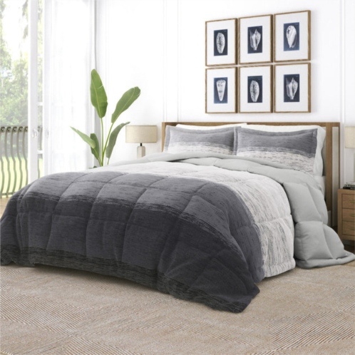 Ienjoy Home ombre gray reversible pattern comforter set down-alternative ultra soft microfiber bedding, king/cal-king