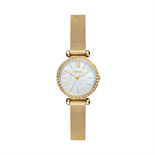 Fossil womens tillie mini three-hand, gold-tone stainless steel mesh watch