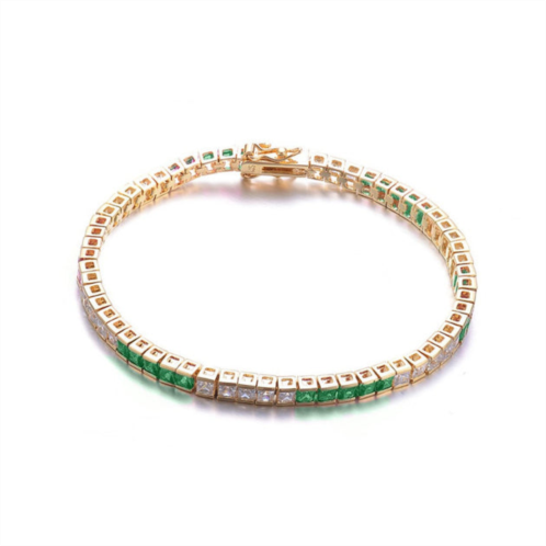 Genevive sterling silver 14k yellow gold plated with colored cubic zirconia 5x5 accent bracelet