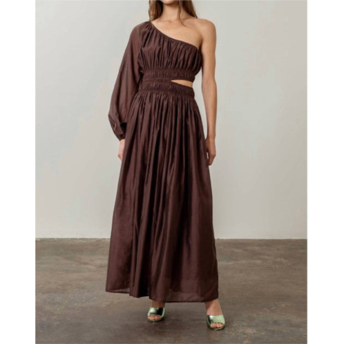 MOON RIVER cut out shirred midi dress in chocolate