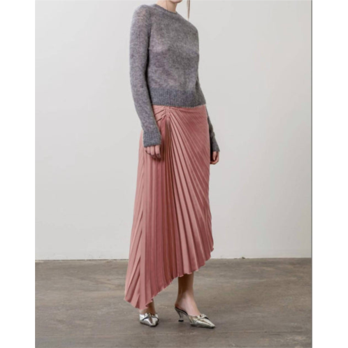 MOON RIVER high waist pleated design unbalance midi skirt in pink
