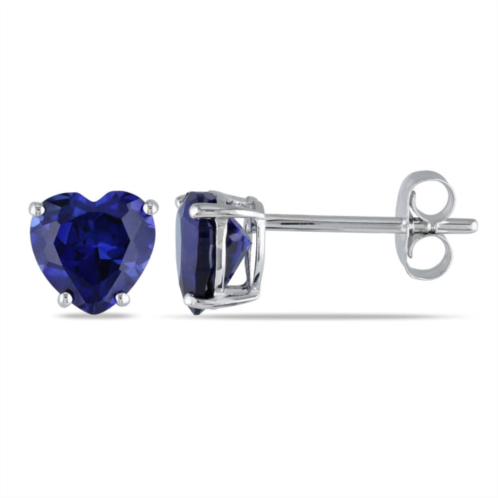 Mimi & Max 1 4/5 ct tgw heart shaped created blue sapphire stud earrings in 10k white gold