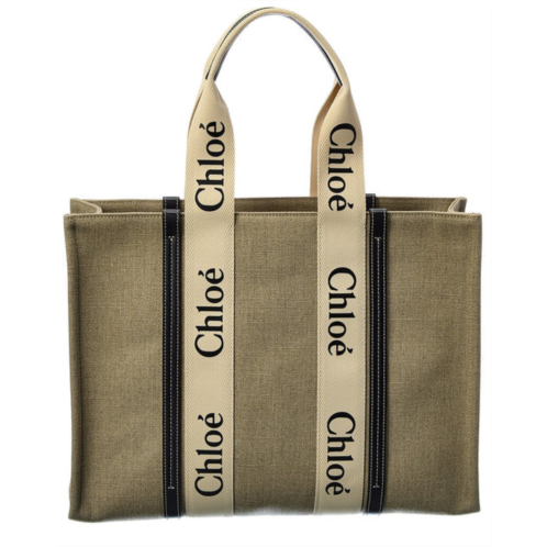 chloe woody large canvas & leather tote