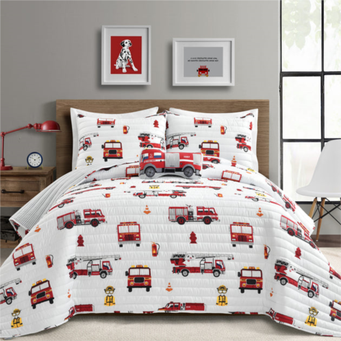 Lush Decor make a wish fire truck quilt red/white 4pc set full/queen