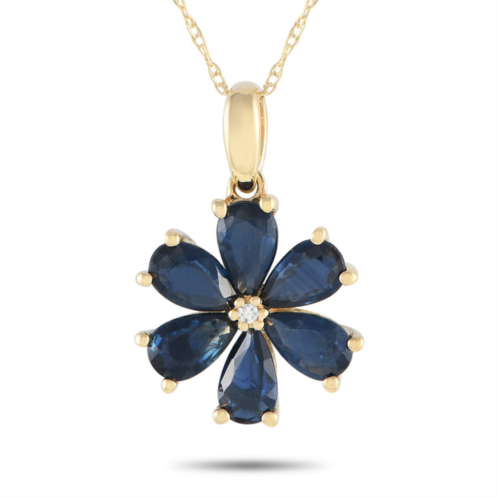Non Branded lb exclusive 14k yellow gold 0.01ct diamond and sapphire flower necklace pd4-15845ysa