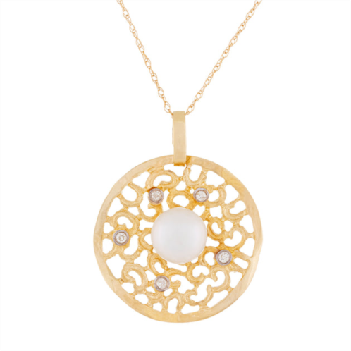 Splendid Pearls 14k yellow gold medallion pearl pendant