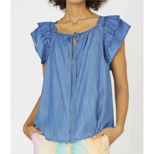 Current air chambray flutter sleeve keyhole back top