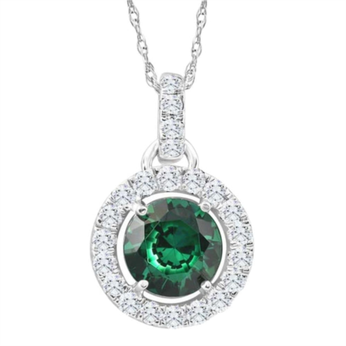Pompeii3 1 1/2ct emerald diamond halo pendant womens 10k white gold necklace 18 length