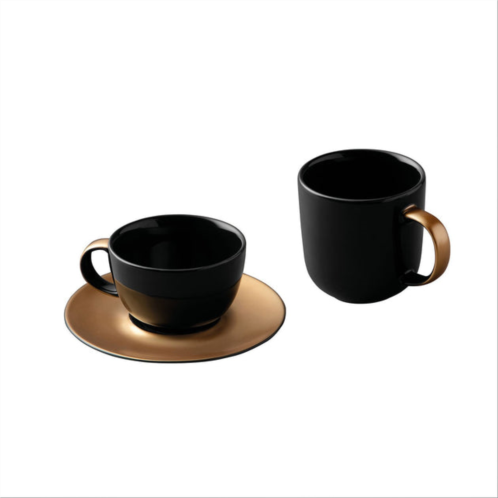 BergHOFF gem 3pc coffee and tea set, mug, cup & saucer, black & gold