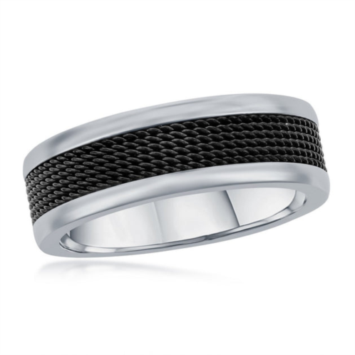 Blackjack stainless steel black mesh inlay polished band ring