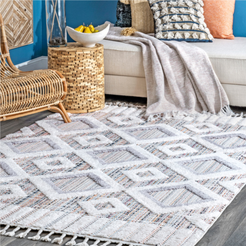 NuLOOM journey shaggy checkered tiles tassel area rug