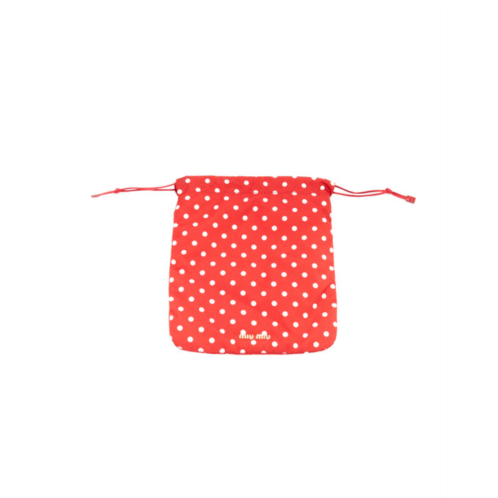 Miu Miu red white polka dot fully lined fabric drawstring pouch bag