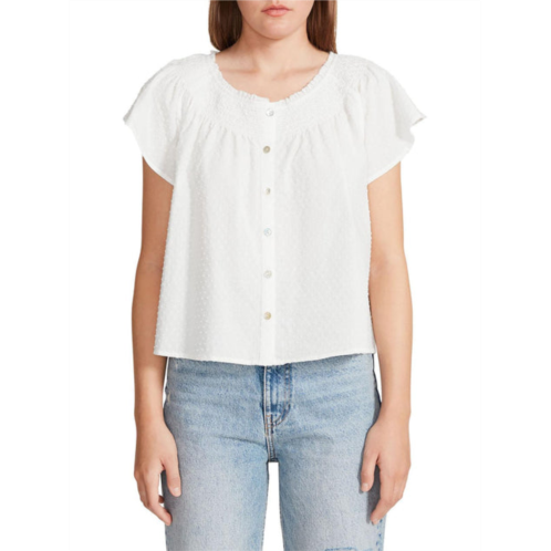 BB Dakota by Steve Madden womens smocked neck dotted button-down top