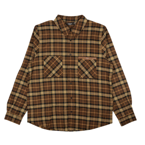 Amiri brown leather logo flannel button down shirt