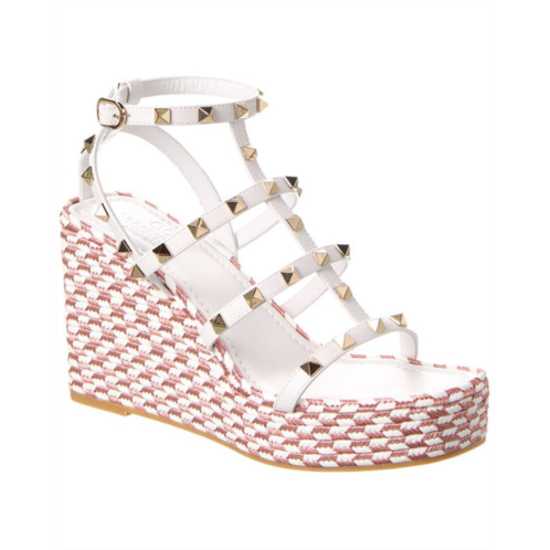 Valentino rockstud caged 95 rope & leather ankle strap wedge sandal