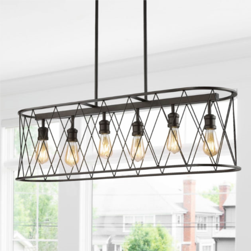 JONATHAN Y marion 37.75 6-light adjustable iron farmhouse rustic led dimmable pendant