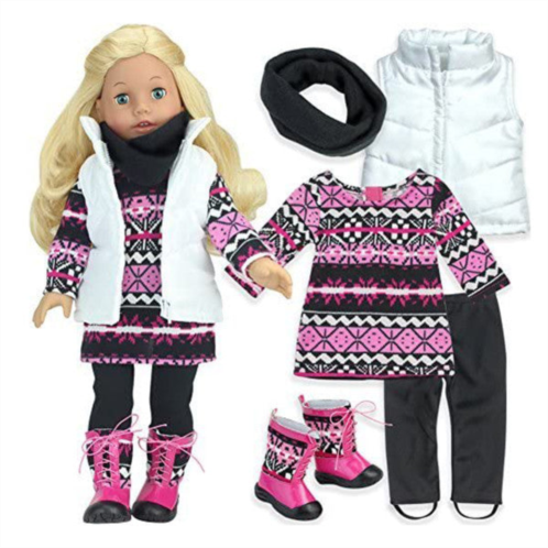 Teamson sophias dress, leggings, scarf, vest, and boots for 18 dolls