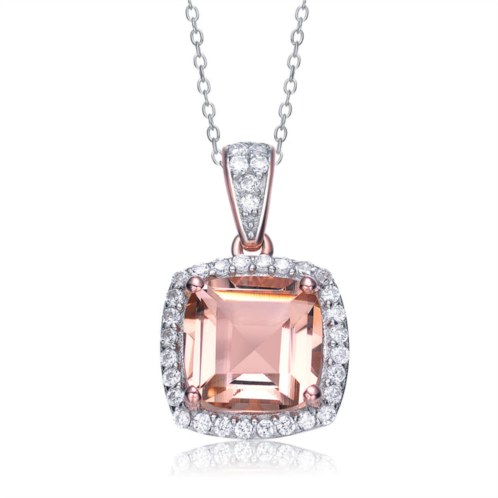 Genevive sterling silver rose gold plated morganite cubic zirconia halo drop necklace