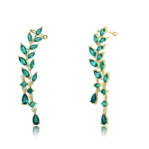 Genevive ga sterling silver with 14k gold plated and emerald cubic zirconia ear cuff earrings
